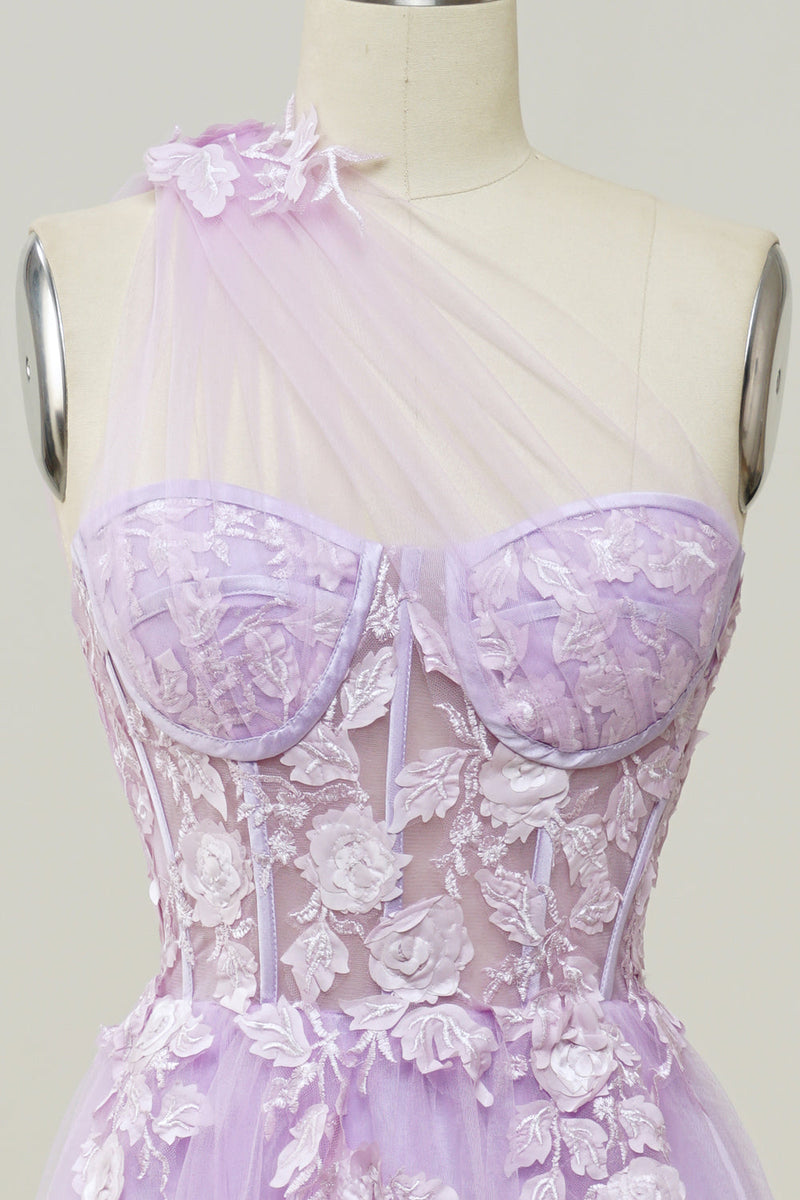 Load image into Gallery viewer, Elegant A Line One Shoulder Purple Long Prom Dress with Appliques