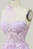 Load image into Gallery viewer, Elegant A Line One Shoulder Purple Long Prom Dress with Appliques