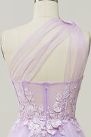 Load image into Gallery viewer, Elegant A Line One Shoulder Purple Long Prom Dress with Appliques