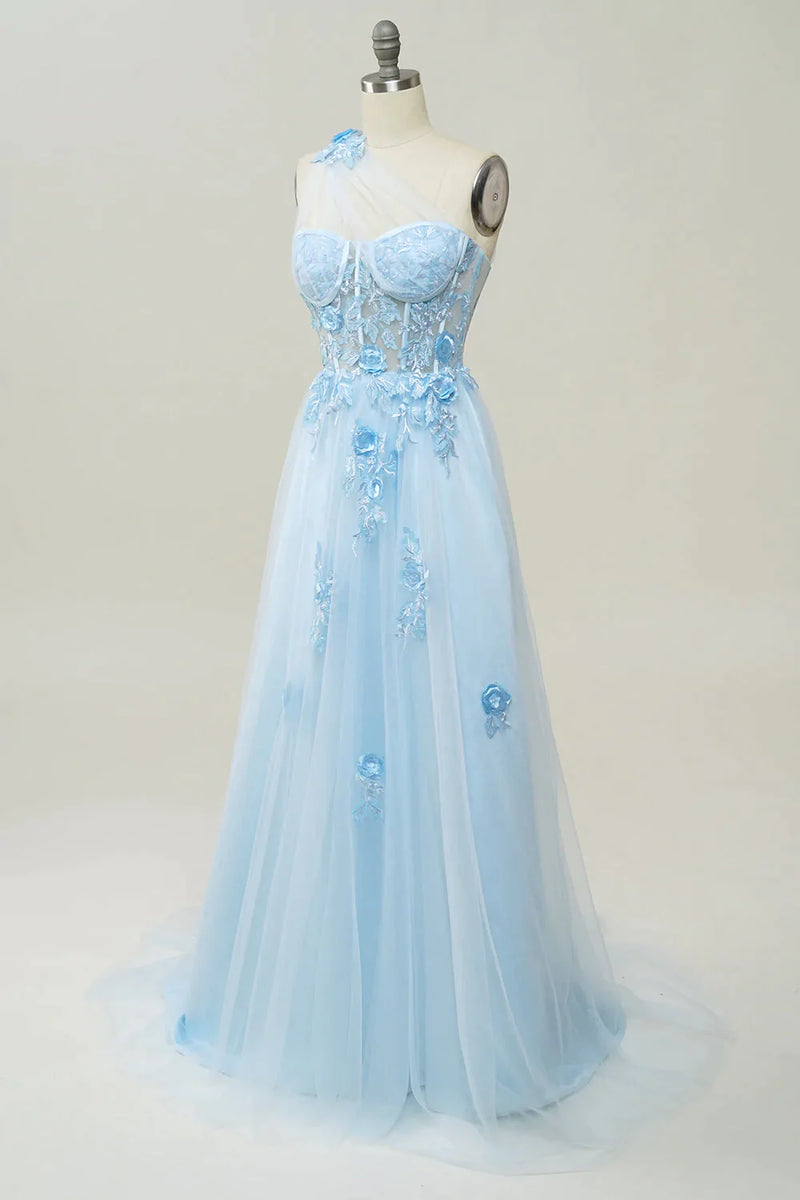 Load image into Gallery viewer, Elegant A Line One Shoulder Purple Long Prom Dress with Appliques