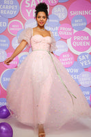 Load image into Gallery viewer, A Line Off the Shoulder Blush Prom Dress with Embroidery