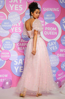 Load image into Gallery viewer, A Line Off the Shoulder Blush Prom Dress with Embroidery