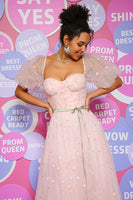 Load image into Gallery viewer, A Line Off the Shoulder Blush Prom Dress with Embroidery