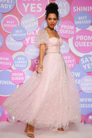 Load image into Gallery viewer, A Line Off the Shoulder Blush Prom Dress with Embroidery