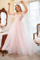 Load image into Gallery viewer, A Line Off the Shoulder Blush Plus Size Prom Dress with Embroidery