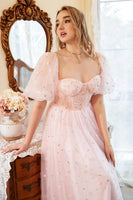 Load image into Gallery viewer, A Line Off the Shoulder Blush Plus Size Prom Dress with Embroidery