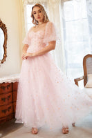 Load image into Gallery viewer, A Line Off the Shoulder Blush Plus Size Prom Dress with Embroidery