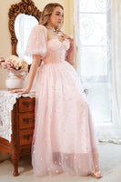 Load image into Gallery viewer, A Line Off the Shoulder Blush Plus Size Prom Dress with Embroidery