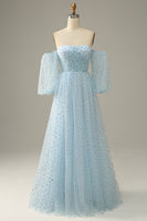 Load image into Gallery viewer, Sky Blue Off The Shoulder Prom Dress