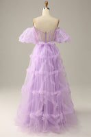 Load image into Gallery viewer, Purple Tulle Off The Shoulder Prom Dress