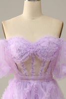 Load image into Gallery viewer, Purple Tulle Off The Shoulder Prom Dress