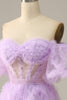Load image into Gallery viewer, Purple Tulle Off The Shoulder Prom Dress