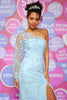 Load image into Gallery viewer, Mermaid One Shoulder Sky Blue Prom Dress with Appliques