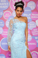 Load image into Gallery viewer, Mermaid One Shoulder Sky Blue Prom Dress with Appliques