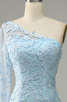 Load image into Gallery viewer, Sky Blue One Shoulder Mermaid Prom Dress With Appliques