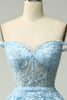 Load image into Gallery viewer, Sparkly Black Off The Shoulder Tiered Corset Prom Dress