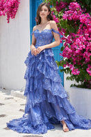 Load image into Gallery viewer, Princess A Line Off the Shoulder Pink Long Prom Dress with Appliques