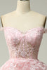 Load image into Gallery viewer, Sparkly Black Off The Shoulder Tiered Corset Prom Dress