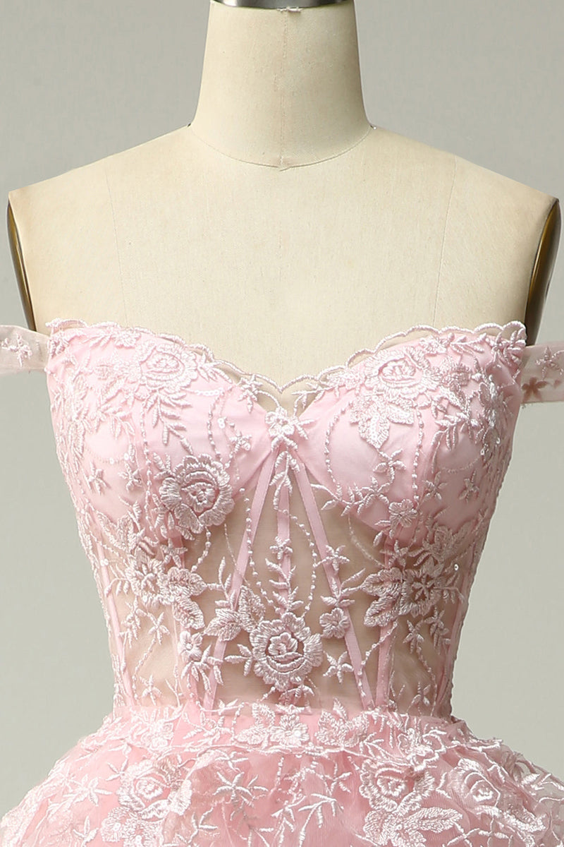 Load image into Gallery viewer, Sparkly Black Off The Shoulder Tiered Corset Prom Dress