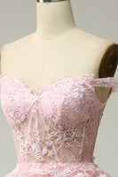Load image into Gallery viewer, Princess A Line Off the Shoulder Pink Long Prom Dress with Appliques