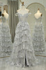 Load image into Gallery viewer, Sparkly Silver A-Line Long Corset Tiered Prom Dress With Lace