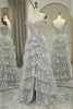 Load image into Gallery viewer, Sparkly Silver A-Line Long Corset Tiered Prom Dress With Lace