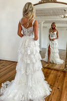 Load image into Gallery viewer, Black Off The Shoulder Tiered Long Corset Prom Dress with Ruffles