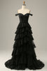 Load image into Gallery viewer, Gold Off The Shoulder Tiered Prom Dress