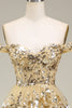 Load image into Gallery viewer, Gold Off The Shoulder Tiered Prom Dress