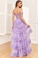 Load image into Gallery viewer, Princess A Line Off the Shoulder Pink Long Prom Dress with Appliques