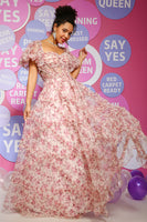 Load image into Gallery viewer, Ivory Red Flower A Line Off The Shoulder Prom Dress