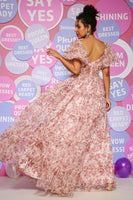 Load image into Gallery viewer, Ivory Red Flower A Line Off The Shoulder Prom Dress