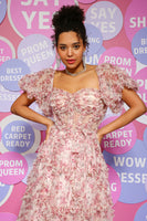 Load image into Gallery viewer, Ivory Red Flower A Line Off The Shoulder Prom Dress