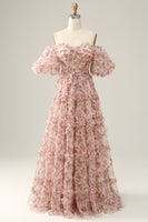 Load image into Gallery viewer, Ivory Red Flower Off The Shoulder Prom Dress