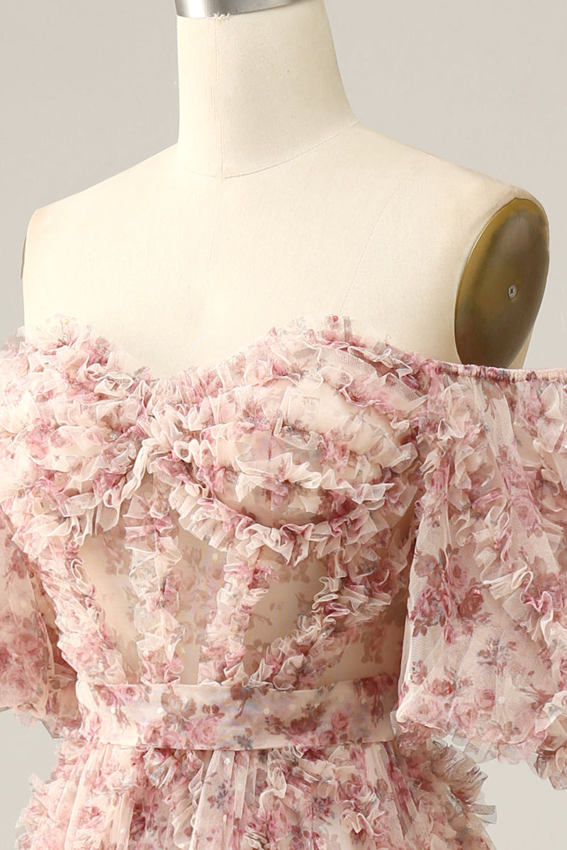 Load image into Gallery viewer, Ivory Red Flower Off The Shoulder Prom Dress
