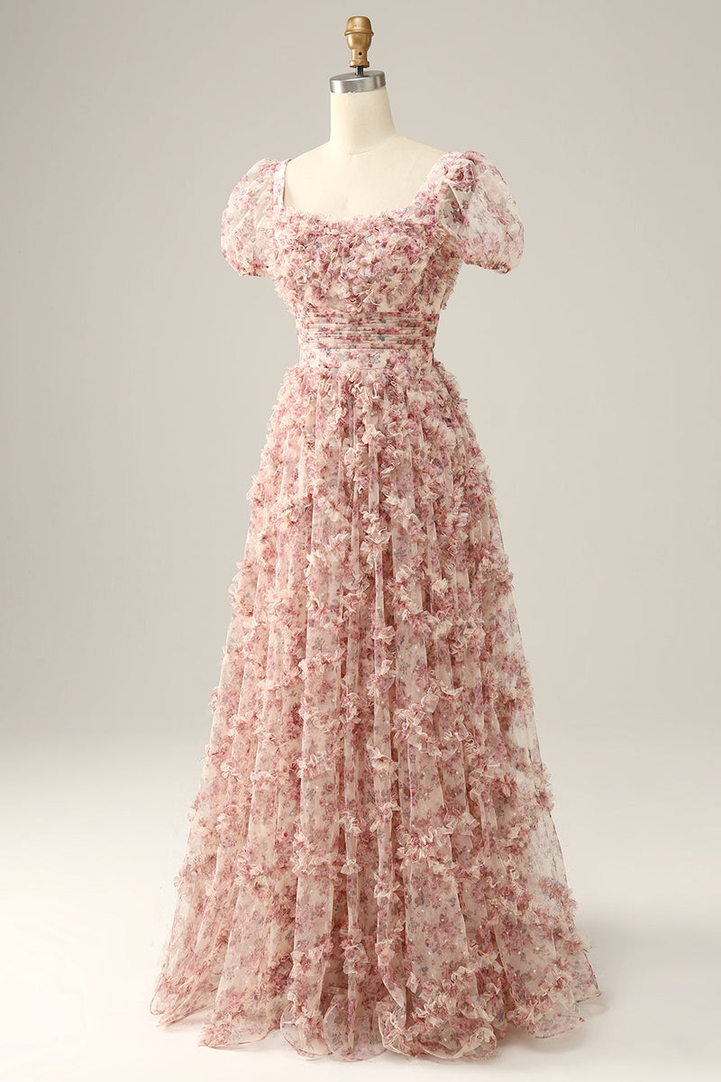 Load image into Gallery viewer, Ivory Red Flower Square Neck Prom Dress