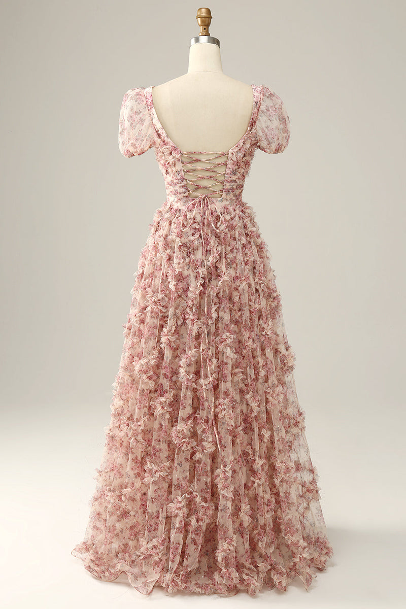Load image into Gallery viewer, Ivory Red Flower Square Neck Prom Dress