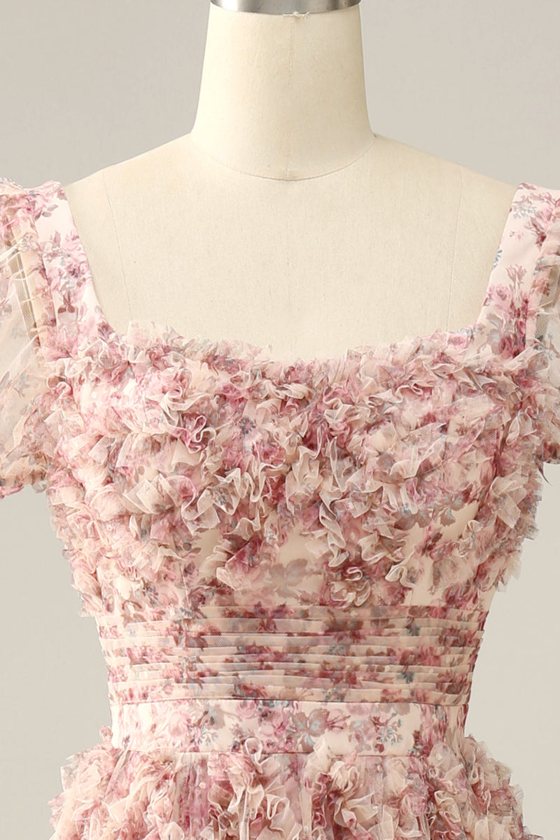 Load image into Gallery viewer, Ivory Red Flower Square Neck Prom Dress