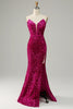 Load image into Gallery viewer, Hot Pink Strapless Sequin Prom Dress with Slit