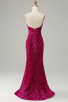 Load image into Gallery viewer, Hot Pink Strapless Sequin Prom Dress with Slit