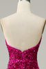 Load image into Gallery viewer, Hot Pink Strapless Sequin Prom Dress with Slit