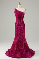 Load image into Gallery viewer, One Shoulder Sequin Mermaid Prom Dress