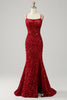 Load image into Gallery viewer, Red Sparkly Mermaid Backless Long Prom Dress with Fringes