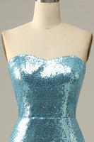 Load image into Gallery viewer, Sky Blue Sweetheart Sequined Mermaid Prom Dress With Feathers