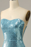 Load image into Gallery viewer, Sky Blue Sweetheart Sequined Mermaid Prom Dress With Feathers