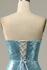 Load image into Gallery viewer, Sky Blue Sweetheart Sequined Mermaid Prom Dress With Feathers