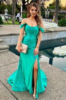 Load image into Gallery viewer, Black Corset Off the Shoulder Long Prom Dress with Slit
