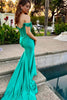 Load image into Gallery viewer, Green Corset Off the Shoulder Long Prom Dress with Slit