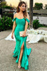 Load image into Gallery viewer, Green Corset Off the Shoulder Long Prom Dress with Slit