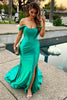 Load image into Gallery viewer, Green Corset Off the Shoulder Long Prom Dress with Slit